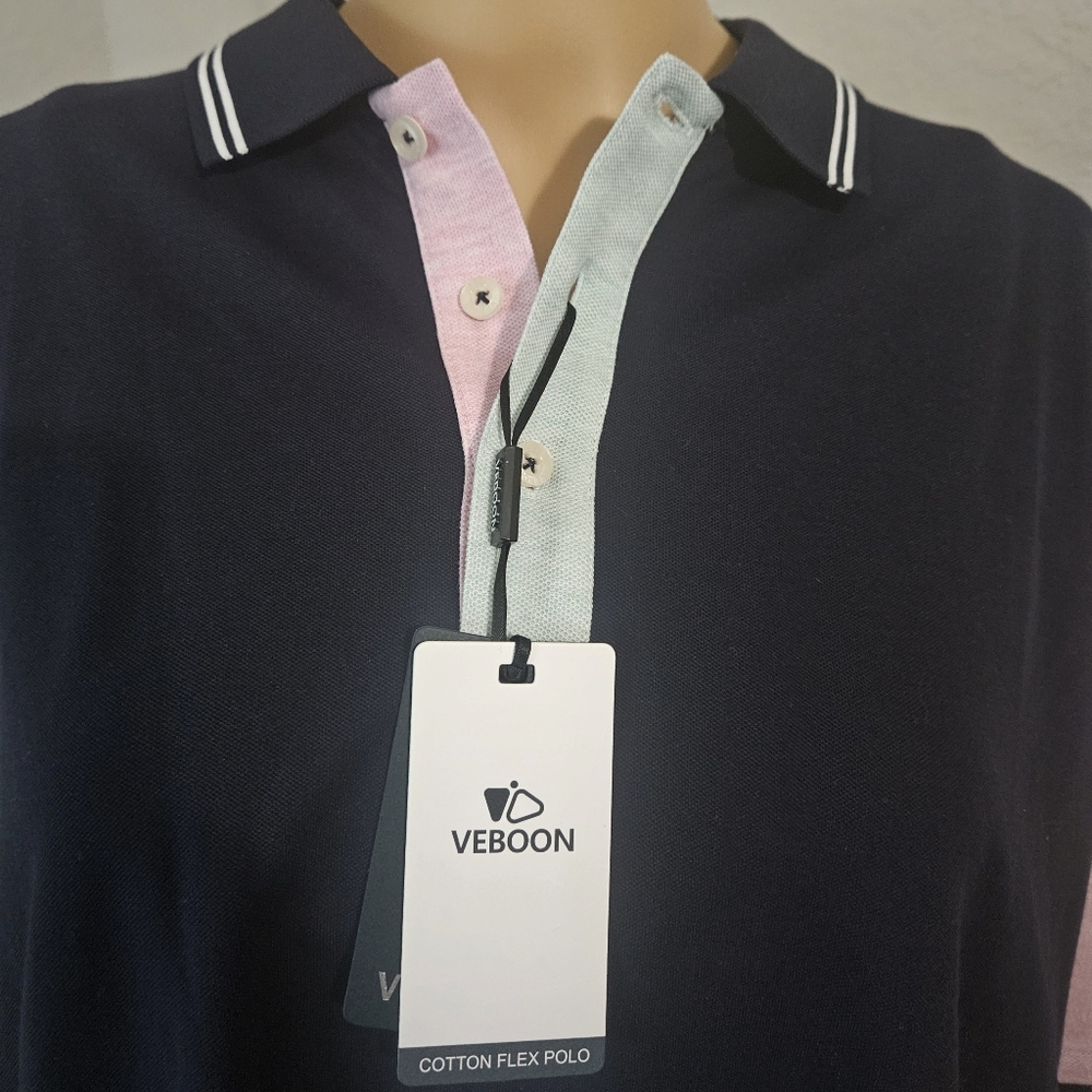 New Veboon Men's Navy Flex Polo Shirt, Size XL